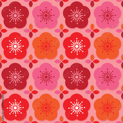SAKURA Seamless Retro Floral Pattern in Red Pink