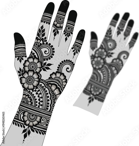 Traditional Mehndi Henna Hand Designs Illustration for Bridal Wedding and Festive Celebrations