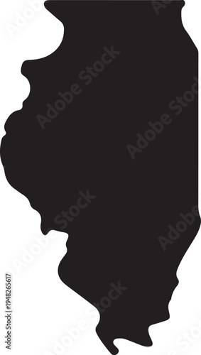 Silhouette map of the state of illinois with a distinct shape outline.