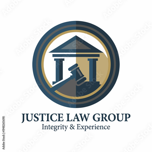 This logo design showcases a law group emblem with pillars and a gavel, symbolizing justice, integrity, and professionalism within the legal industry.