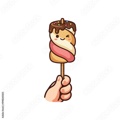 An adorable ice cream cone featuring a swirl of creamy flavors topped with chocolate coating and sprinkles embodies sweetness, joy, and the pleasure of indulgent treats.