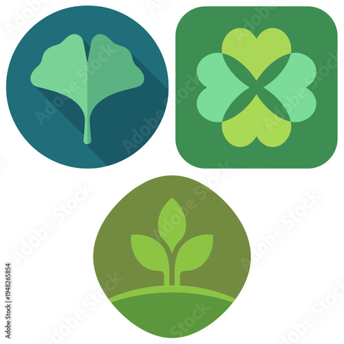 This composition of nature-inspired icons depicts leaves and plants, symbolizing growth, sustainability, and the interconnectedness of life in an aesthetically pleasing design.