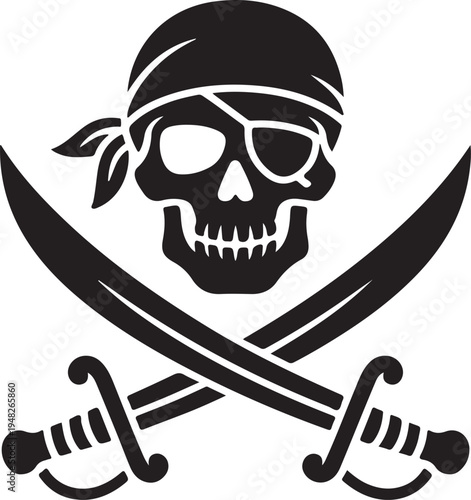 Classic pirate skull and crossed swords emblem symbolizing adventure and danger
