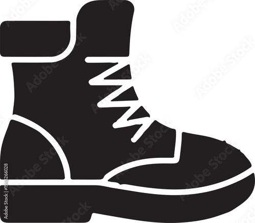 Black stylized boot with visible laces and thick sole