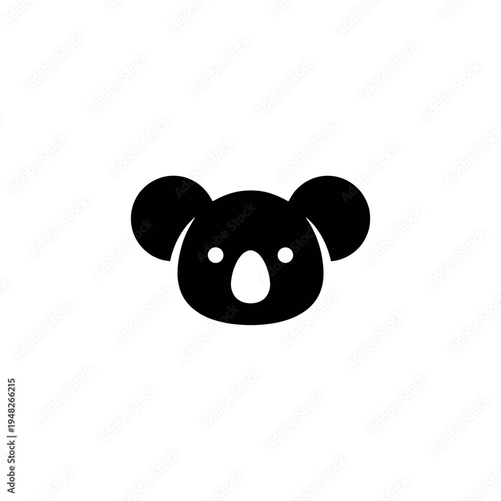 Obraz premium This adorable illustration features a simplified black koala bear face with large ears and a cute nose, perfect for use in children's products or animal-themed designs.