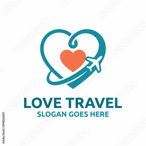 A romantic logo intertwining a heart with a plane, representing the love for travel and exploration, perfect for travel agencies and vacation services.