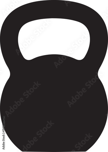 A black kettlebell silhouette with a handle for weightlifting exercises