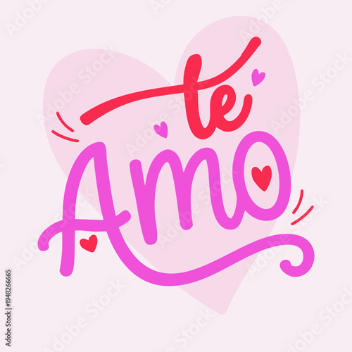 Lettering “Te Amo” com Corações em Caligrafia Romântica – Tipografia de Amor para Valentine’s Day em Vetor