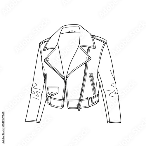 Biker Jacket Fashion Illustration - Vector Drawing of Classic Leather Motorcycle Jacket