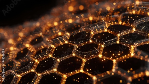 Futuristic Glowing Hexagonal Grid Network, Abstract Technology