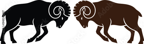 Two Fighting Rams Silhouette Vector Illustration for Sports Team Logo or Branding