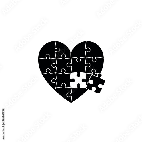 Puzzle Piece Heart Missing One Piece Silhouette Vector