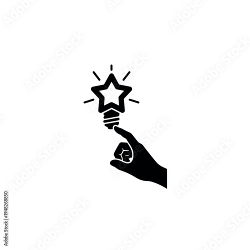 Hand Reaching to Touch Lightbulb Star Silhouette Vector