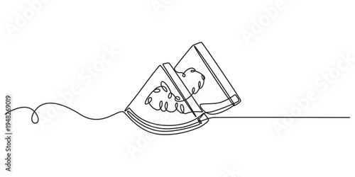 Continuous one line drawing Water Melon Fruit. Bright juicy summer fruit concept. Doodle vector illustration, Watermelon one continuous line design. Fruits symbol design concept. Decorative elements.