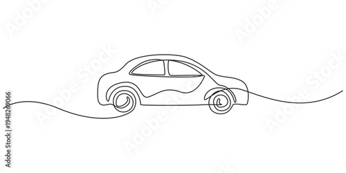continuous one line drawing of car vector icon.one line vector illustration with white background, Abstract small car in continuous line art drawing style. Minimalist black linear sketch 