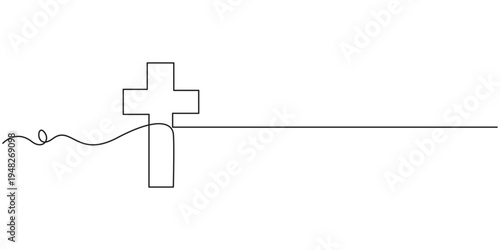Christian cross in one line art style. Drawing of a religious symbol with editable black stroke on a white background. Vector illustration., Cross icon icon line continuous editable drawing. One line