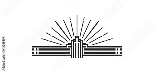 Abstract geometric design with radiant lines and architectural elements