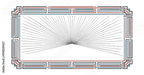 Abstract geometric design with radiant lines and decorative frame