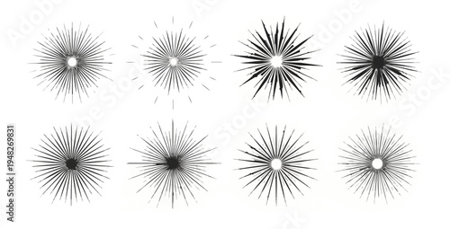 Abstract radial burst elements on black background for design