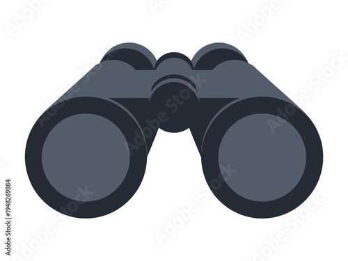 Binoculars viewed straight on from the front display large dark eyepieces and main body.
