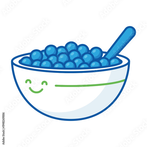 Blueberries in a smiling bowl with spoon