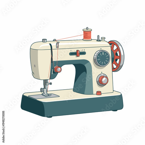 A charming illustration of a vintage sewing machine showcasing retro aesthetics, reminding viewers of the artistry and craftsmanship involved in sewing and tailoring.