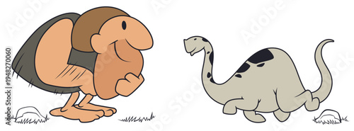 Funny man with smaller tiny dinosaur.