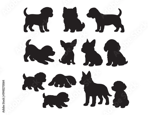 Set of black dog silhouettes vector collection