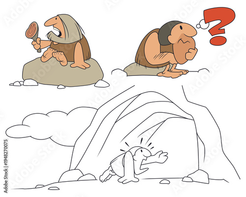 Funny prehistoric people in various situations.