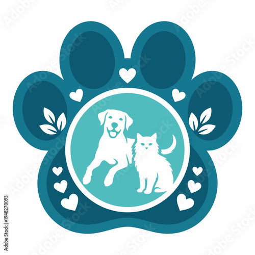 This charming paw print design featuring a dog and cat symbolizes love and companionship, reflecting the joy and bond between pets and their owners in a playful manner.
