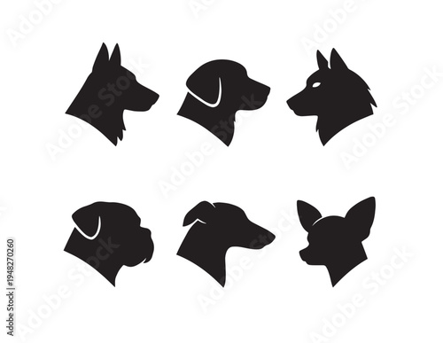 Black animal silhouettes set with wolf cat bird and other black and white animal icons in simple vector style