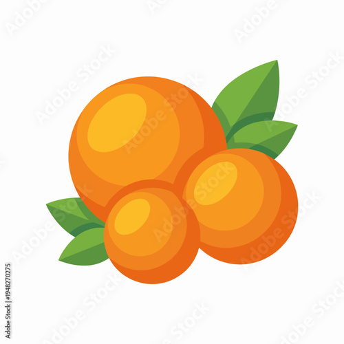 This delightful image features three bright oranges adorned with vividly colored leaves, conveying freshness, vitality, and the joy of nature’s bounty in their visual arrangement.