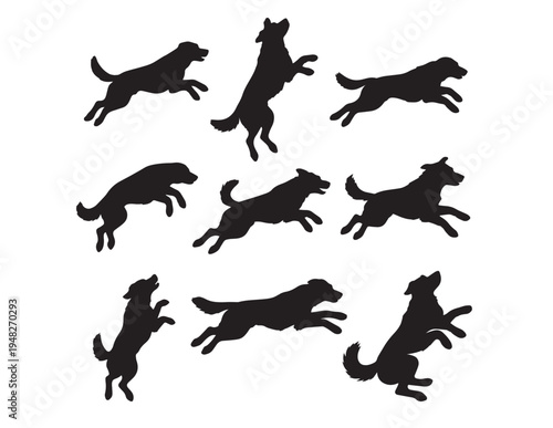 Dog and horse silhouettes vector set with running wild and domestic animals collection