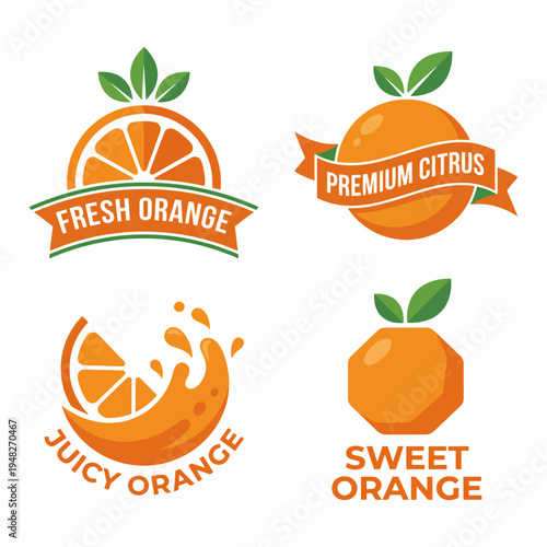 A collection of vibrant orange logos depicting fresh citrus fruits, symbolizing freshness, health, and vitality, ideal for marketing organic and natural products.