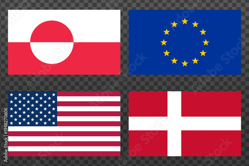 Free Download Flags of Greenland, European Union, USA, and Denmark on transparent background - GFXLoad