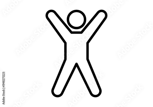 Icono lineal de una persona con los brazos y piernas extendidos en un movimiento de salto o celebración
