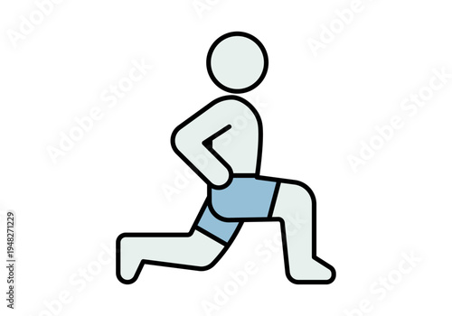 Icono de una persona realizando estiramientos o zancadas como parte de una rutina de calentamiento deportivo