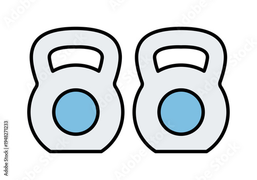 Pareja de pesas rusas o kettlebells de color gris con detalles azules para entrenamiento funcional y de fuerza