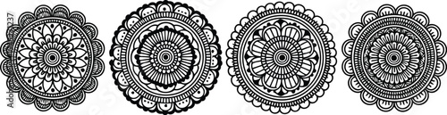 Circular Mandala Ornament Set for Henna Tattoo and Coloring Book