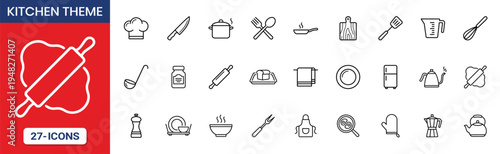 Kitchen Theme Thin Line Icon Set