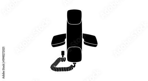 Overhead Silhouette of a Vintage Corded Telephone on White.