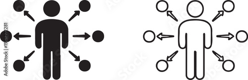 Set of 2 User Connection and Interaction Icons Vector: Black Solid and Outline Style for Networking, Communication, and Social Media Concepts