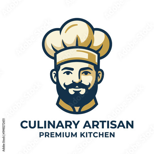 An illustrated chef wearing a tall hat, radiating expertise in cooking and culinary art; represents passion for gourmet food and creative kitchen processes.
