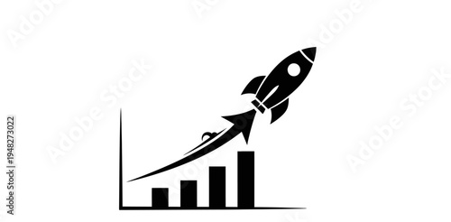 Rocket Launching from Bar Graph Symbolizing Business Growth.