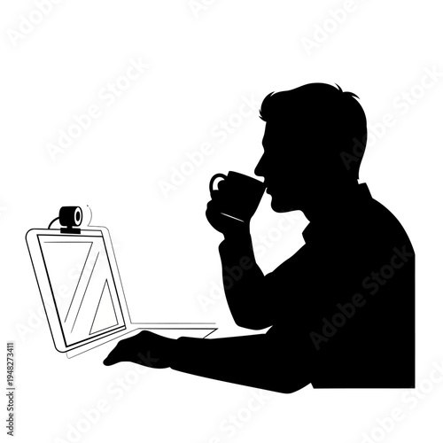 silhouette of a man drinking a glass of water