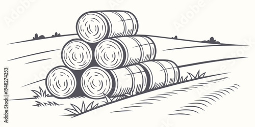 a stack of hay bales in a field Vector