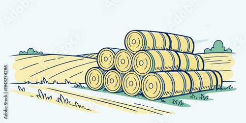 a stack of hay bales in a field Vector