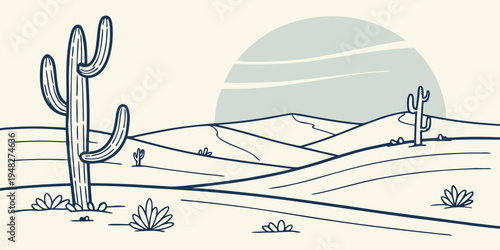 a desert landscape with a cactus and mountains Vector