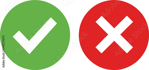 Green Check Mark and Red Cross Symbols Isolated on White Background, Illustration of Correct and Incorrect Signs