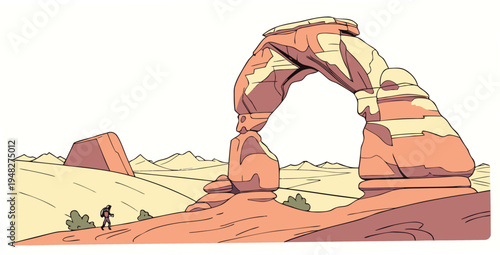 a large sandstone arch in a desert landscape Vector